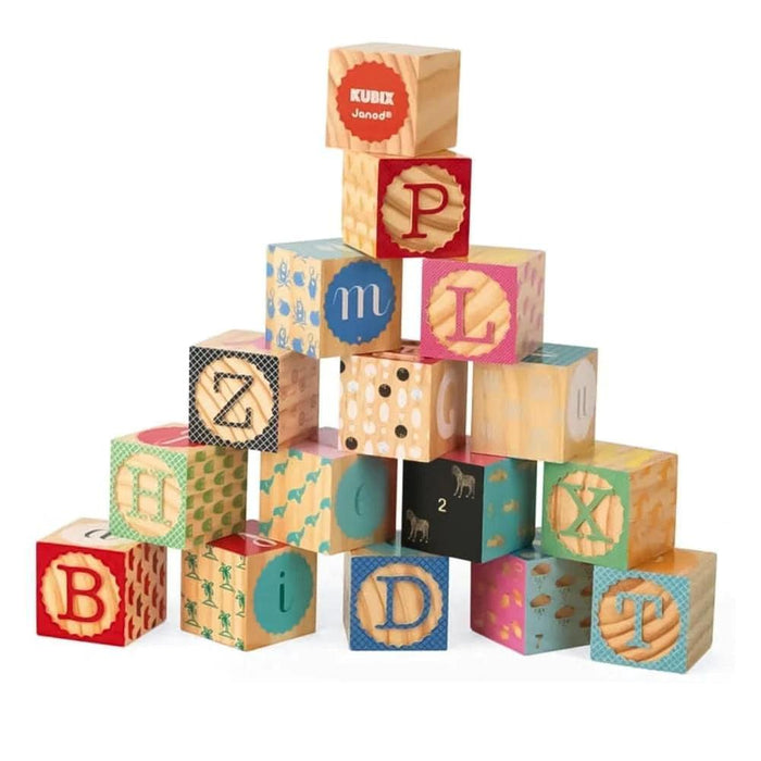 Janod® - Janod Kubix - 16 Alphabet Wooden Blocks