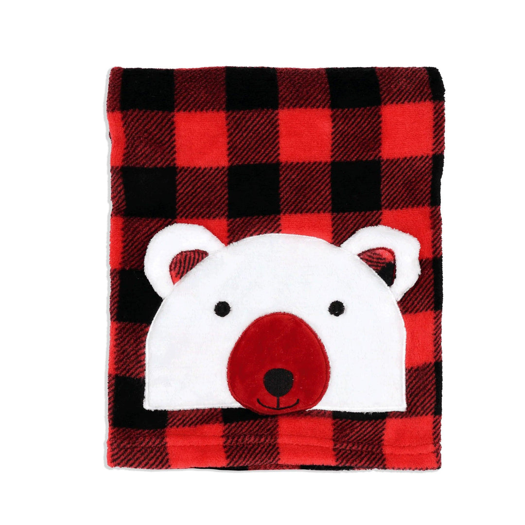 Jesse & Lulu - Jesse & Lulu Buffalo Plaid Blanket with Polar Bear Applique