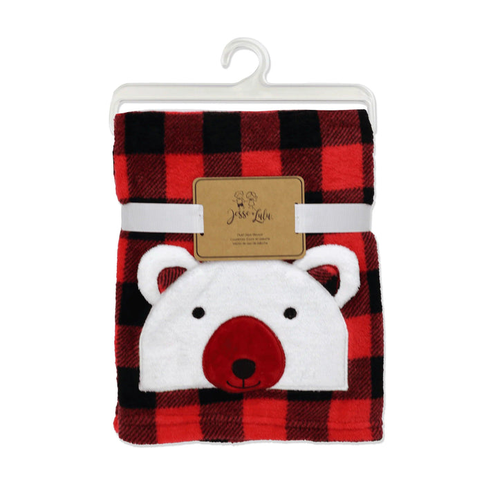 Jesse & Lulu - Jesse & Lulu Buffalo Plaid Blanket with Polar Bear Applique