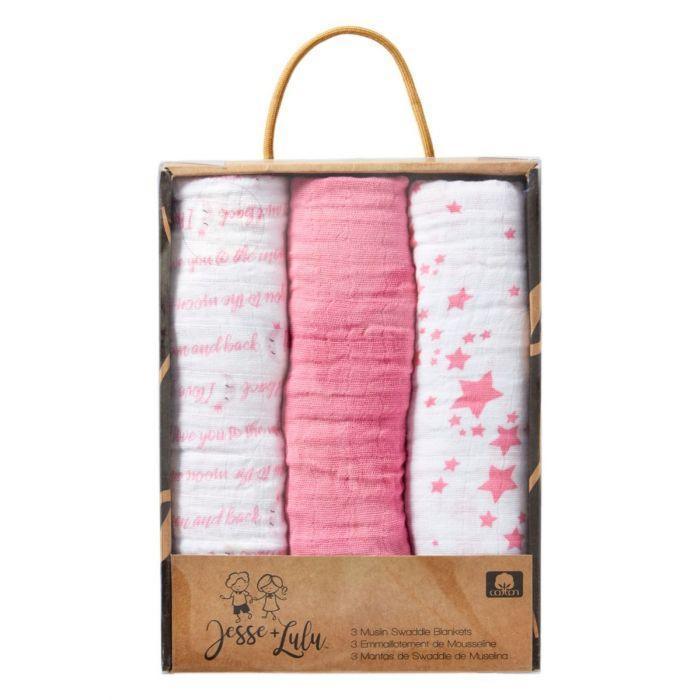 Jesse+Lulu® - Jesse+Lulu Muslin Swaddle Blankets - 3 Pack