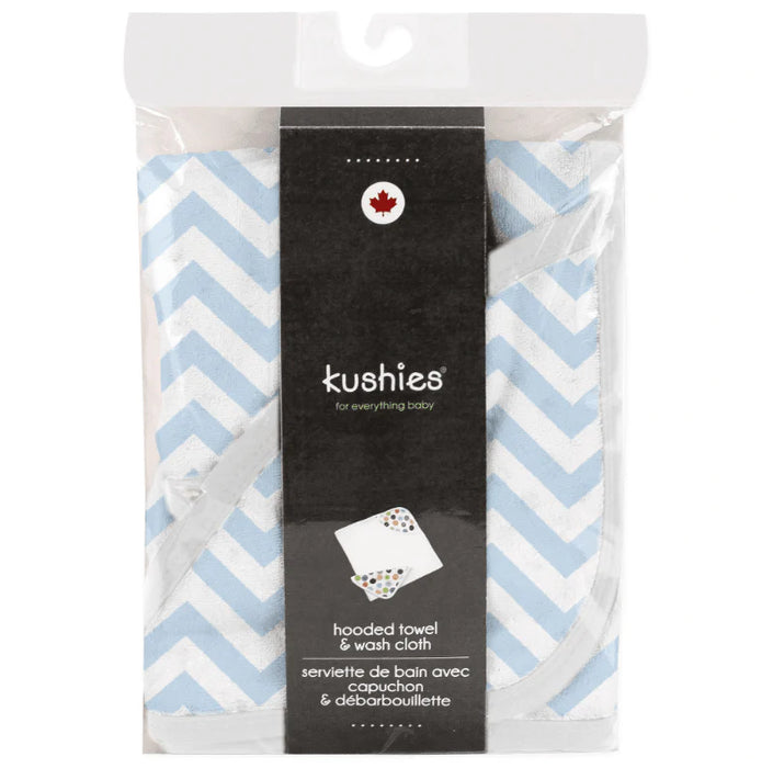 Kushies® - Kushies Hooded Bath Towel & Washcloth Set - Blue Chevron