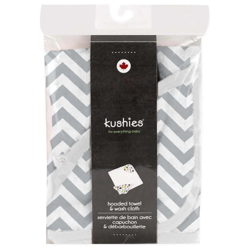 Kushies® - Kushies Hooded Bath Towel & Washcloth Set - Grey Chevron