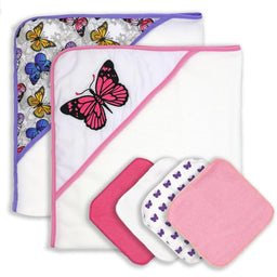 Necessities - Necessities 2 Pack Microfiber Hooded Towel with 4 Washcloth: Butterfly