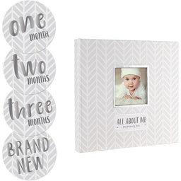 Pearhead® - Pearhead Baby's Memory Book & Sticker Set - Herringbone Grey