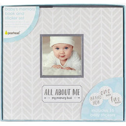 Pearhead® - Pearhead Baby's Memory Book & Sticker Set - Herringbone Grey