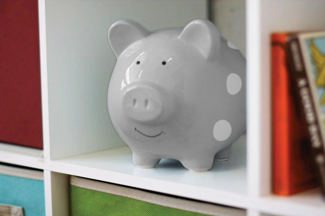 Pearhead® - Pearhead Ceramic Piggy Bank Grey Polka Dot