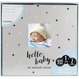 Pearhead® - Star Baby's Memory Book & Sticker Set - Grey
