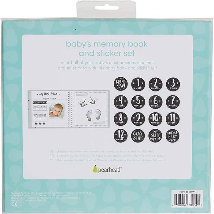 Pearhead® - Star Baby's Memory Book & Sticker Set - Grey