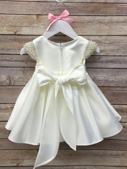 Petite Adele® - Petite Adele Satin Baptism Dress with Capped Rhinestone Sleeves