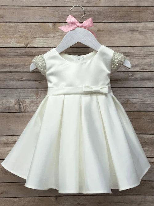 Petite Adele® - Petite Adele Satin Baptism Dress with Capped Rhinestone Sleeves