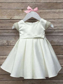 Petite Adele® - Petite Adele Satin Baptism Dress with Capped Rhinestone Sleeves