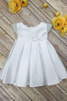 Petite Adele® - Petite Adele Satin Baptism Dress with Capped Rhinestone Sleeves