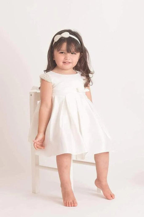 Petite Adele® - Petite Adele Satin Baptism Dress with Capped Rhinestone Sleeves
