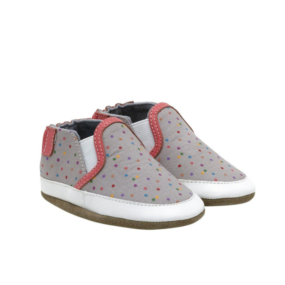 Robeez® - Robeez Soft Sole Shoes Polka Dot Polly - Grey Canvas