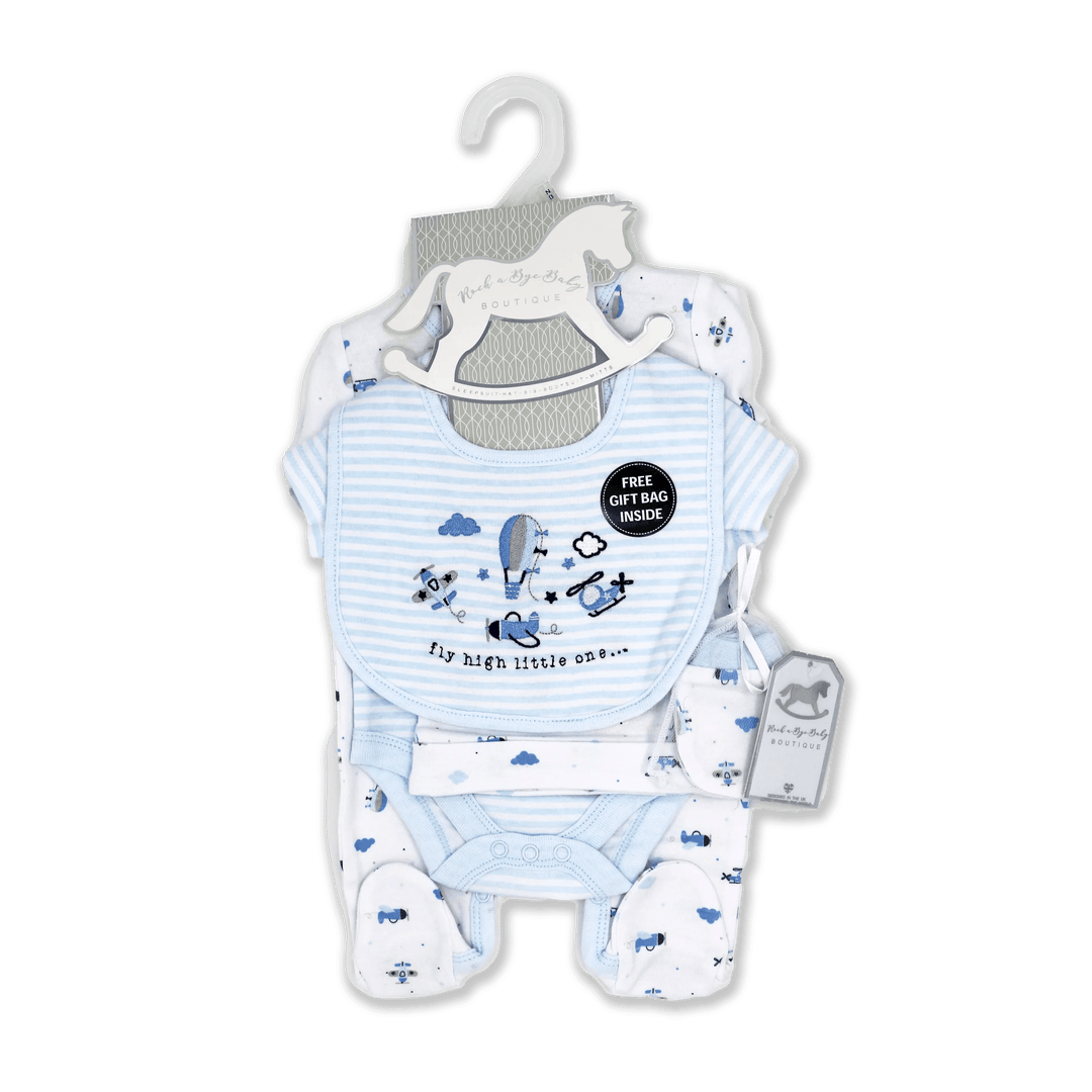 Rock-a-Bye Baby - Rock-a-Bye Baby Boys 5 Piece Mesh Bag Set: Fly High Little One