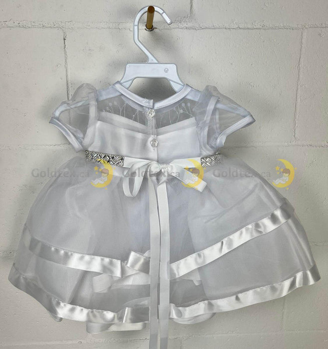 Sabaland® - Sabaland® White Baptism Dress with satin trims and rhinestone belt