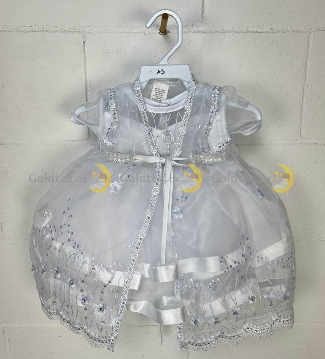Sabaland® - Sabaland® White Baptism Dress with satin trims and rhinestone belt