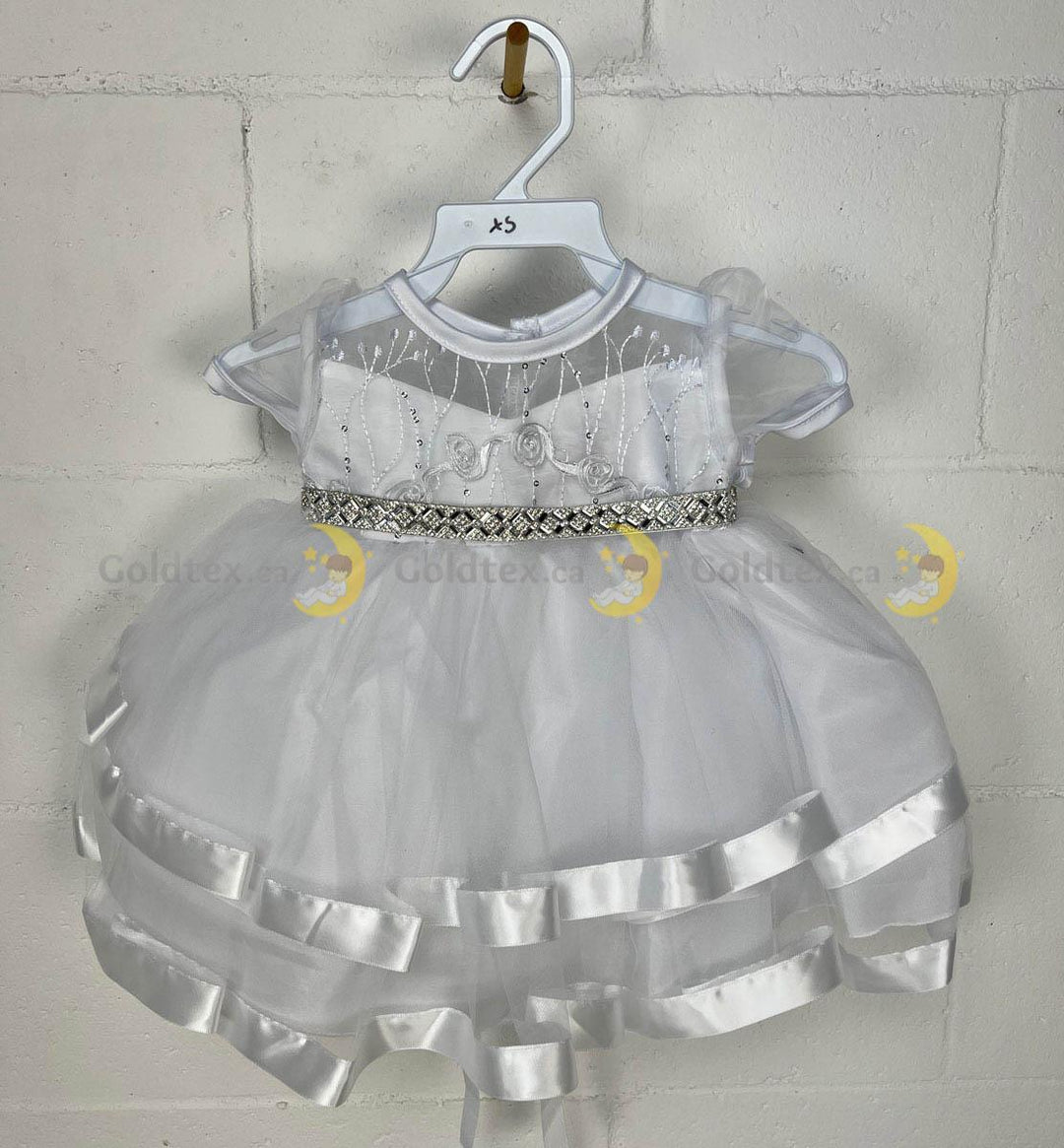 Sabaland® - Sabaland® White Baptism Dress with satin trims and rhinestone belt