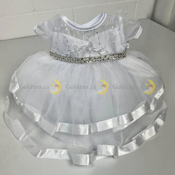 Sabaland® - Sabaland® White Baptism Dress with satin trims and rhinestone belt