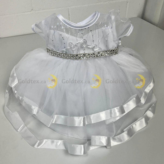 Sabaland® - Sabaland® White Baptism Dress with satin trims and rhinestone belt