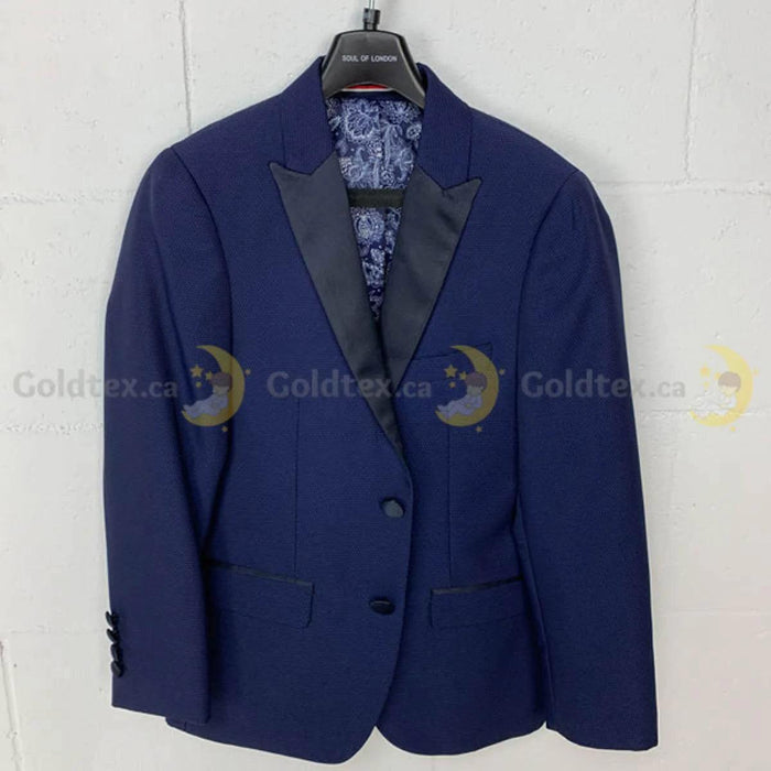 Soul of London® - Soul of London® 2 Piece Navy Kids Tuxedo with Dotted Overlay