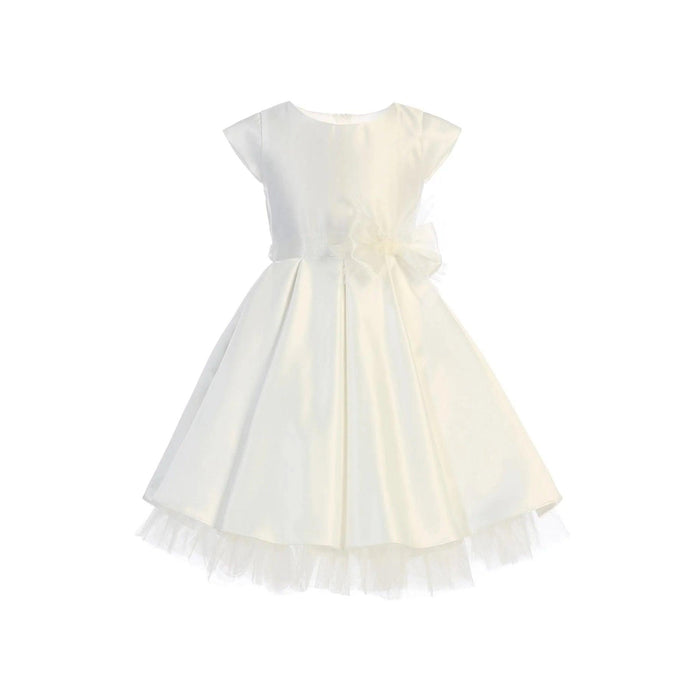 Sweet Kids® - Pleated satin & peek a boo tulle dress with bow - SK711