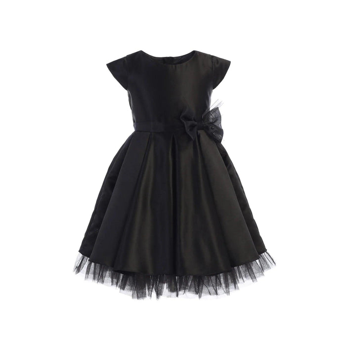 Sweet Kids® - Pleated satin & peek a boo tulle dress with bow - SK711