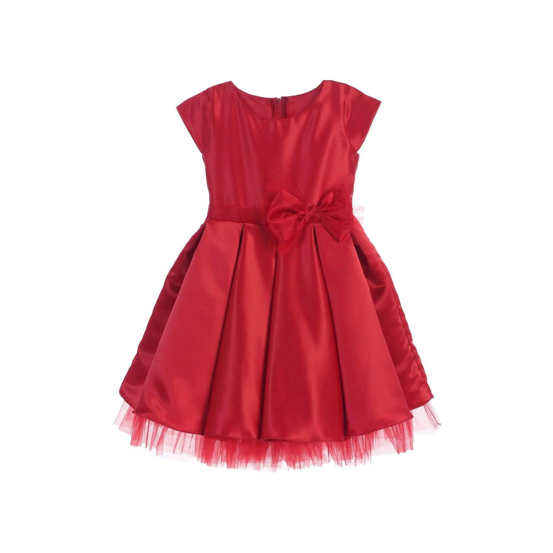 Sweet Kids® - Pleated satin & peek a boo tulle dress with bow - SK711