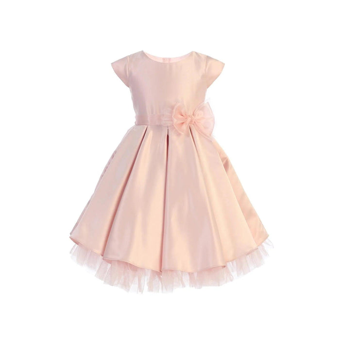 Sweet Kids® - Pleated satin & peek a boo tulle dress with bow - SK711