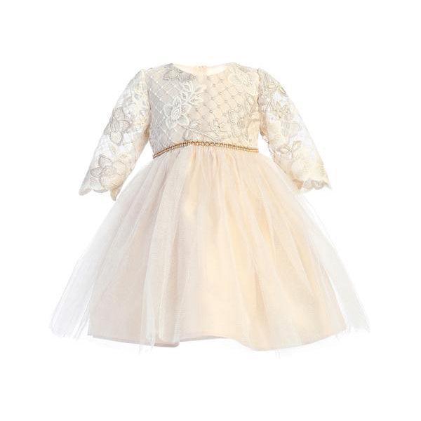 Sweet Kids® - Sweet Kids Baby Girls Champagne Lattice Embroided Dress SKB871