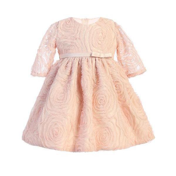 Sweet Kids® - Sweet Kids® Long sleeves Blush Infant Dress with Rose Detail SKB873