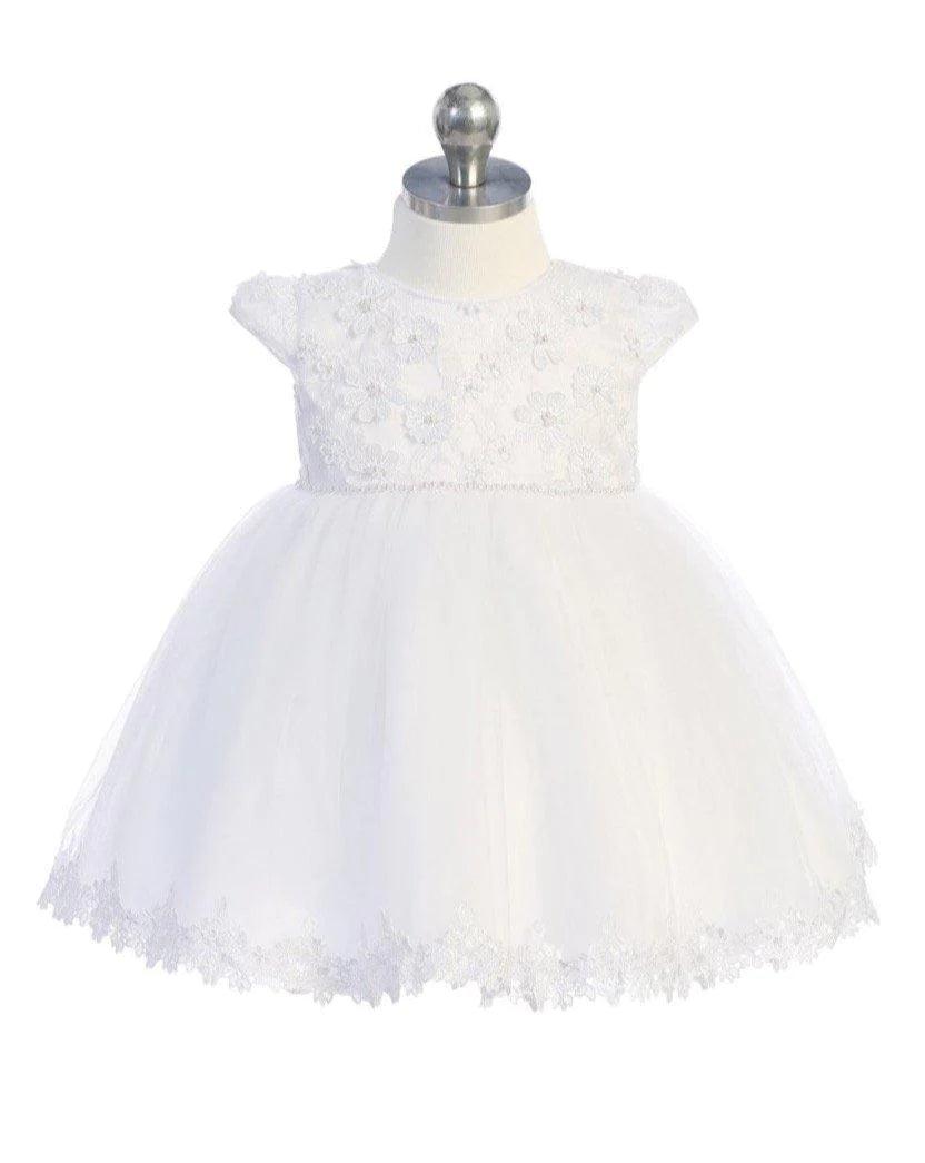 Tip Top USA® - Tip Top USA® Sleeve Lace Baptism Dress with Embroidered Hem