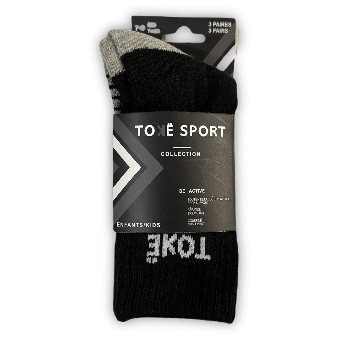 TOKE COLLECTION - Kids Cotton Performance Socks (3 Pack) - Sizes 4 to 9 years