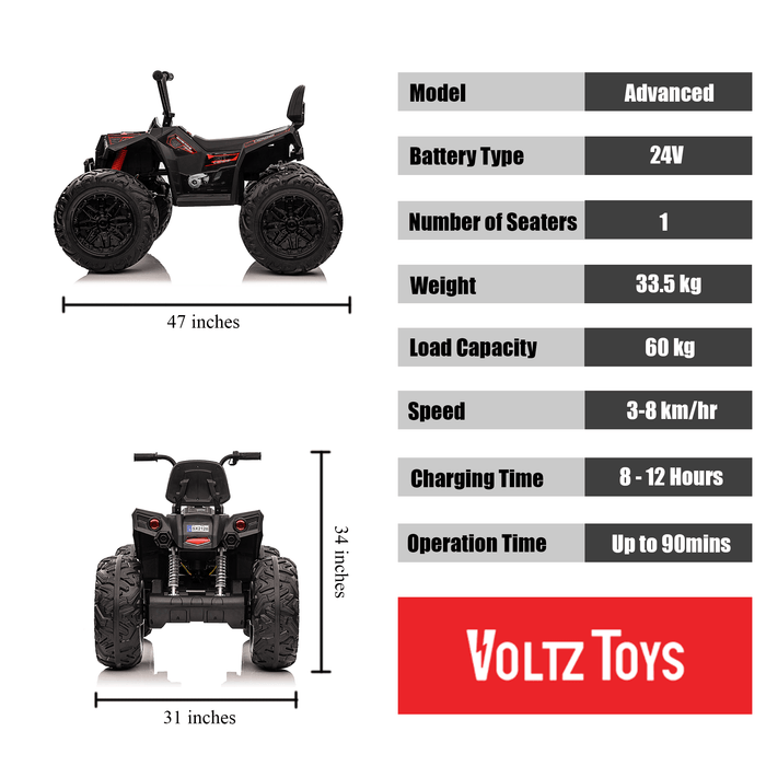 Voltz Toys - Voltz Toys 24V Realistic Off-Road Monster ATV Single Seater Tuck with Throttle