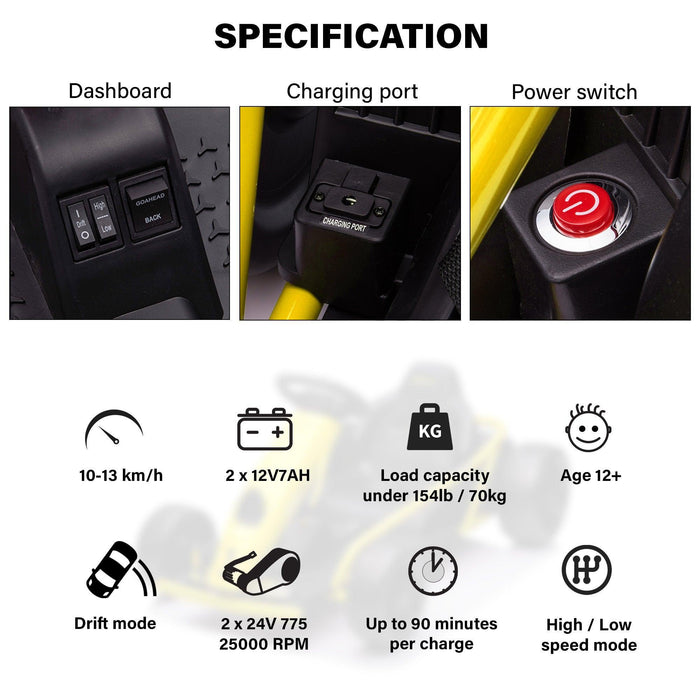 Voltz Toys - Voltz Toys Single Seater Kids GoKart Outdoor Racer Drifter with Seat Belt 24V High-Speed