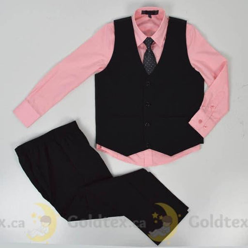 Zighi® - Zighi® 4 Piece Black Suit Set with Pink Shirt