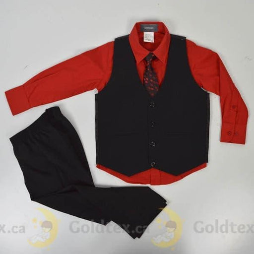 Zighi® - Zighi® 4 Piece Black Suit Set with Red Shirt