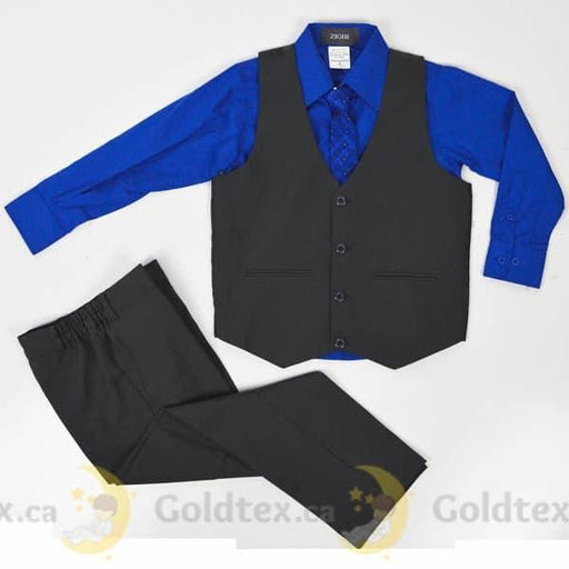 Zighi® - Zighi® 4 Piece Grey Suit Set with Royal Blue Shirt