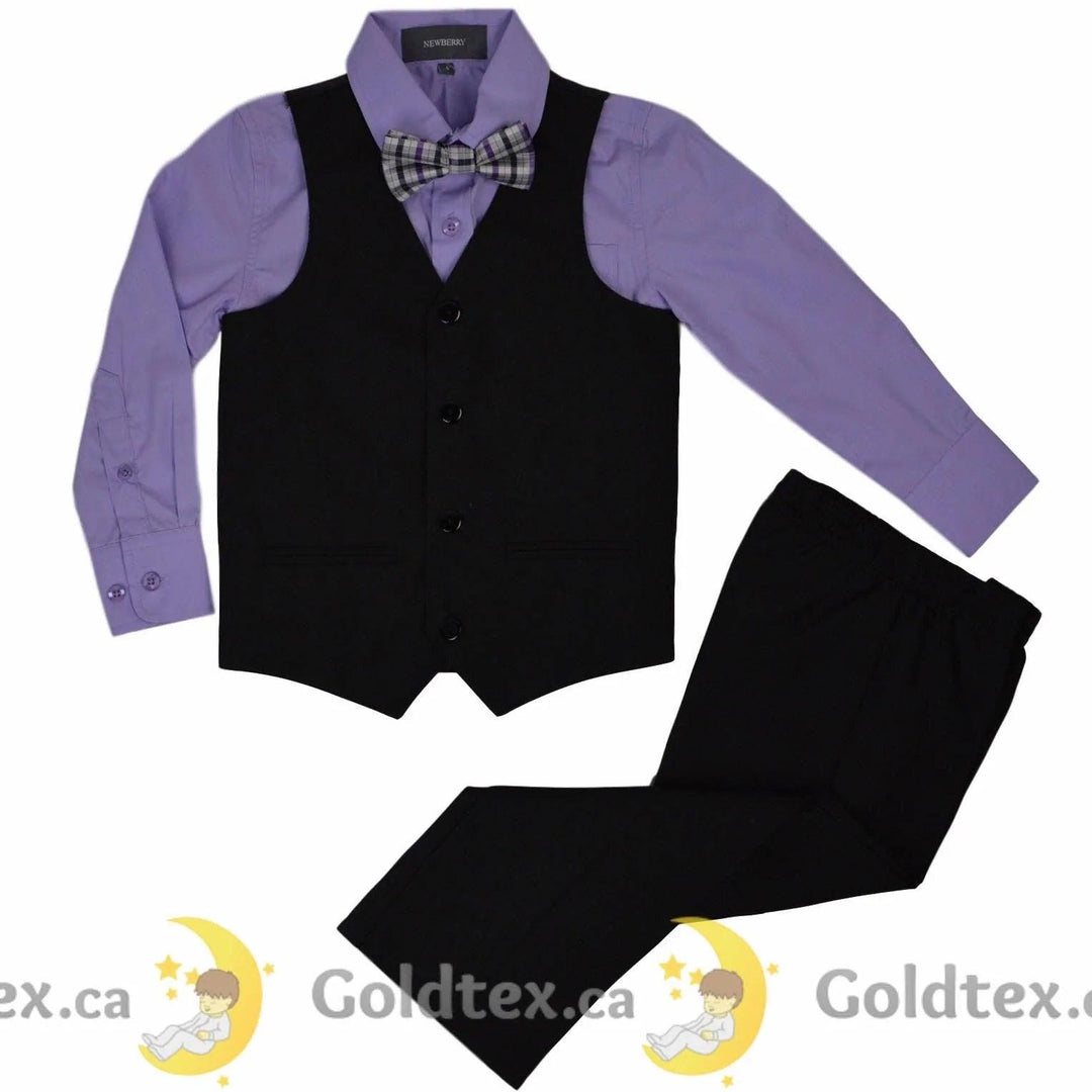 Zighi® - Zighi® 4 Piece Suit: Black Vest with Lilac Shirt