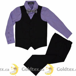 Zighi® - Zighi® 4 Piece Suit: Black Vest with Lilac Shirt