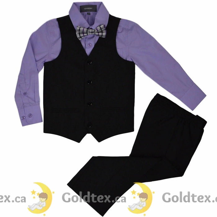 Zighi® - Zighi® 4 Piece Suit: Black Vest with Lilac Shirt