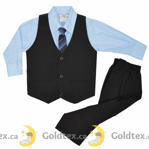 Zighi® - Zighi® 4 Piece Suit: Black Vest with Sky Blue Shirt