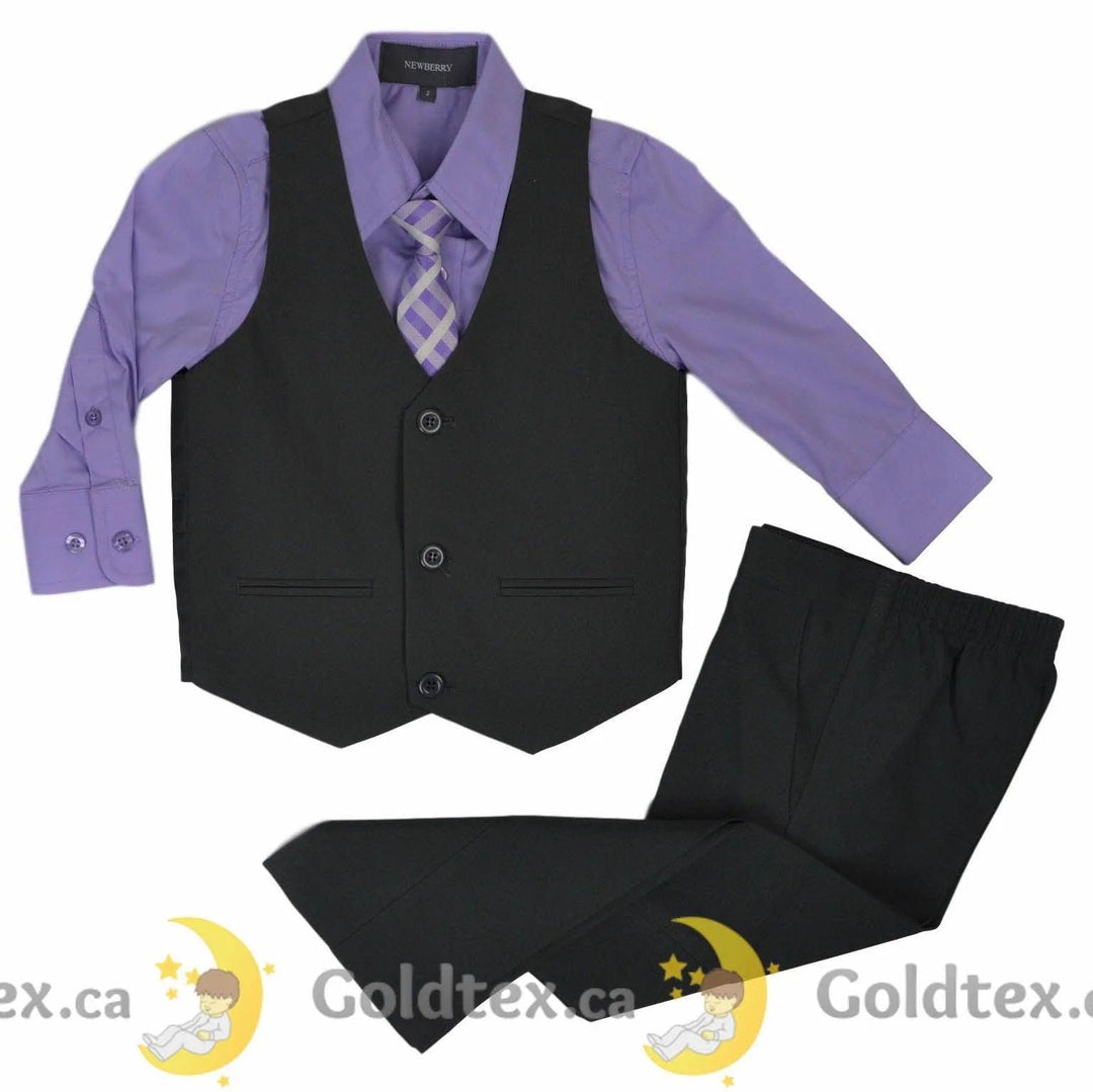 Zighi® - Zighi® 4 Piece Suit: Grey Vest with Lilac Shirt