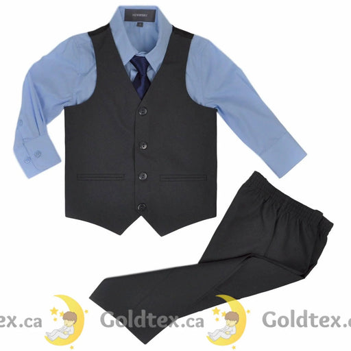 Zighi® - Zighi® 4 Piece Suit: Grey Vest with Sky Blue Shirt